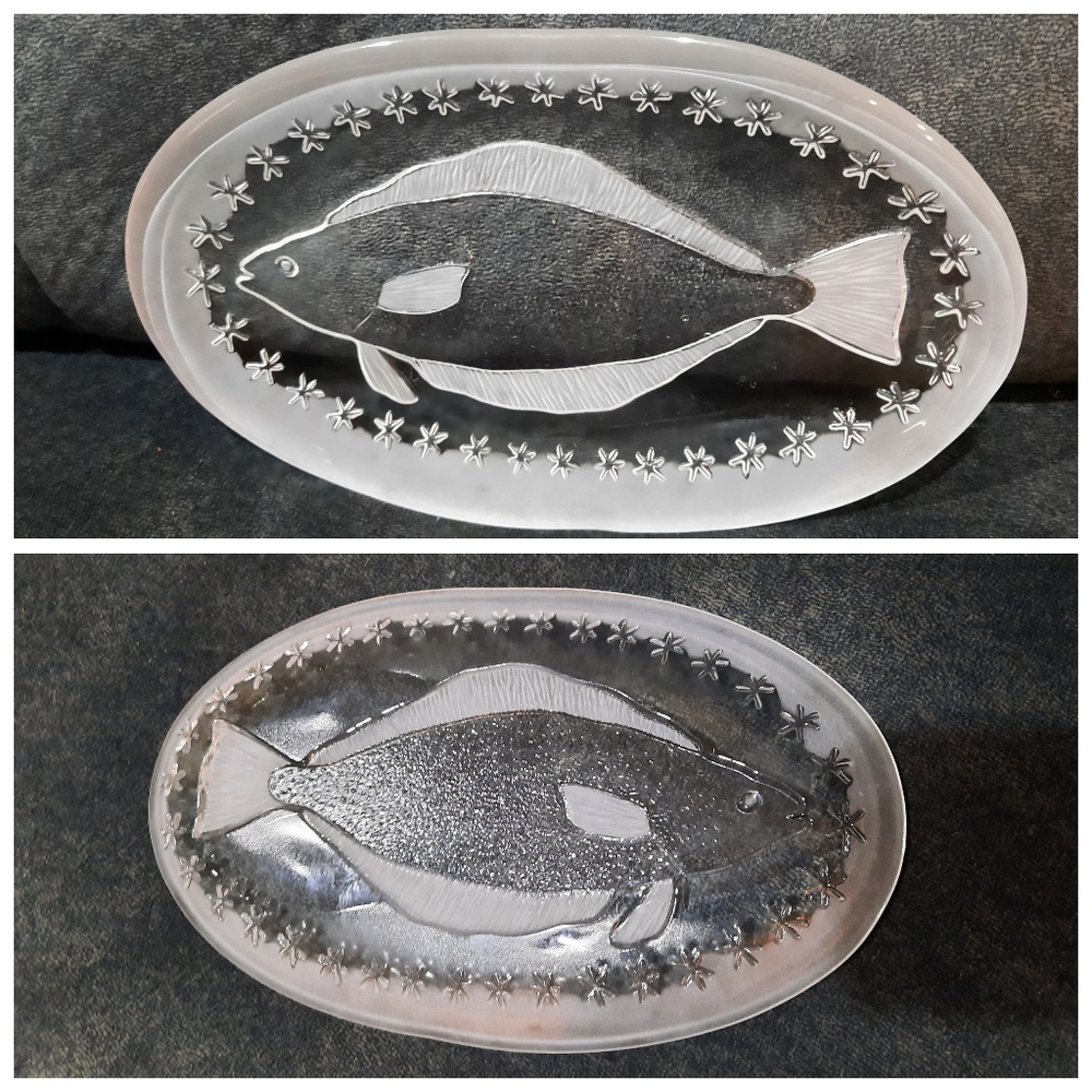 Etched Clear Thick glass fish plate oval serveware